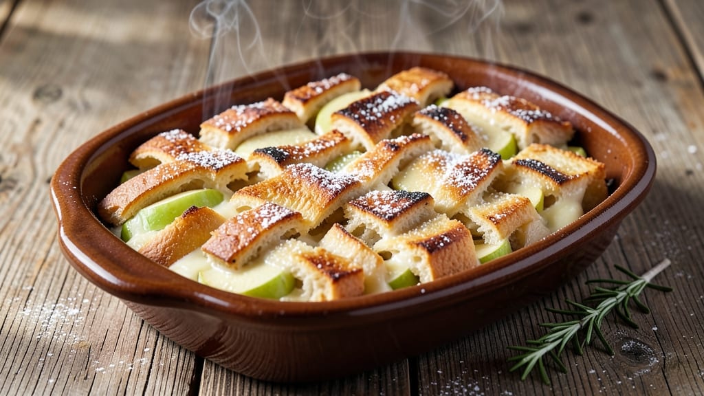 Apple Tuscan Bread Pudding Recipe: Spiced Apple-Cinnamon Crisp Topping