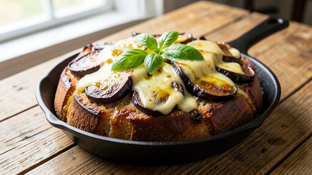Aubergine and Kitchen Cheese Bread Recipe: Crispy Top, Melty Cheese Threads